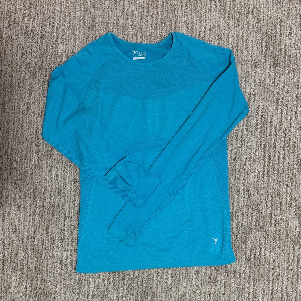 Old Navy Active Seamless Long Sleeve Top Neon Blue Size M EUC